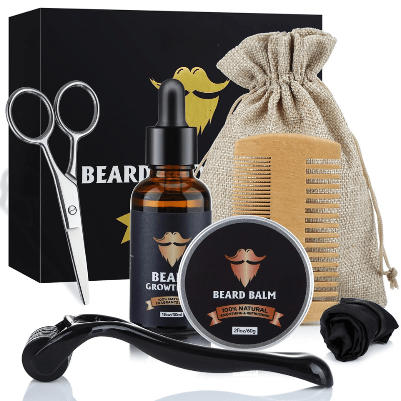 Facial Hair Essentials Kit – Dermaroller, Hydrating Oil & Styling Balm for Men | Thomler