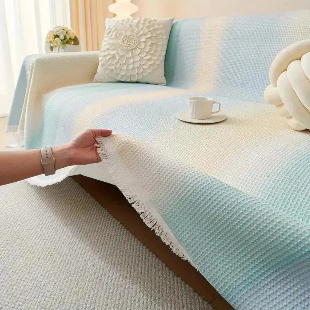 Stretch Sofa Cover with Waffle Texture – Rainbow Gradient Design for Couch & Furniture Protection in 3 Sizes | Thomler