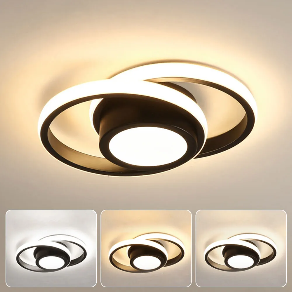 Ceiling Light Double Ring LED Black Warm Living Room Hallway Modern Flush Mount Lighting Fixture | Thomler