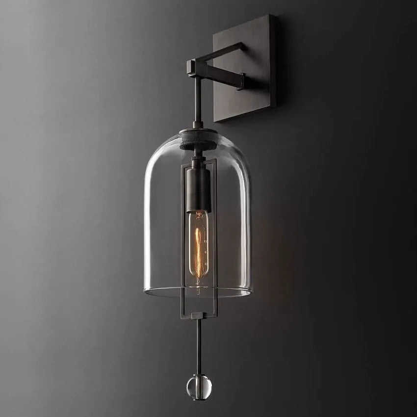 Modern Glass Globe Wall Light with Geometric Frame – Vintage Brass, Bronze & Satin Nickel – 23 or 29 Inch Height – Sculptural Sconce for | Thomler