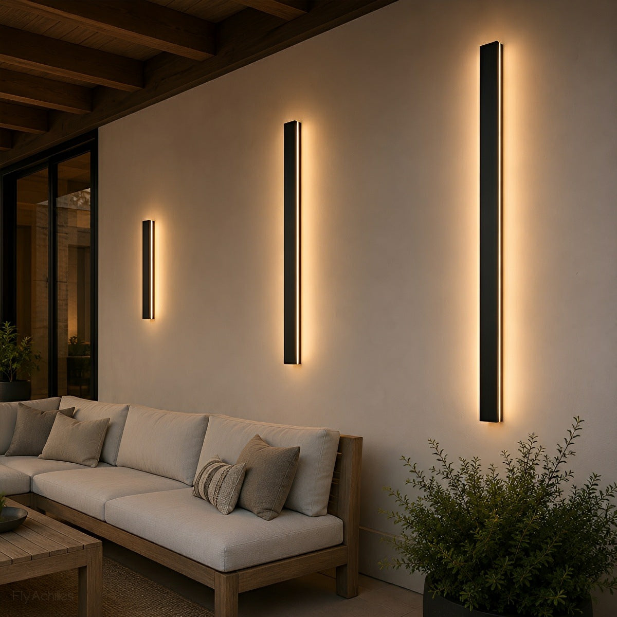 Linear Aluminum Exterior Sconce 485lm IP65 Rated for Entryway Deck Pathway Facade in Black | Thomler