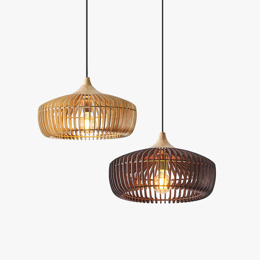 Wooden Dome Pendant Light with Slatted Design for Bedroom, Living Room & Dining Areas | Hanging Ceiling Fixture | Thomler