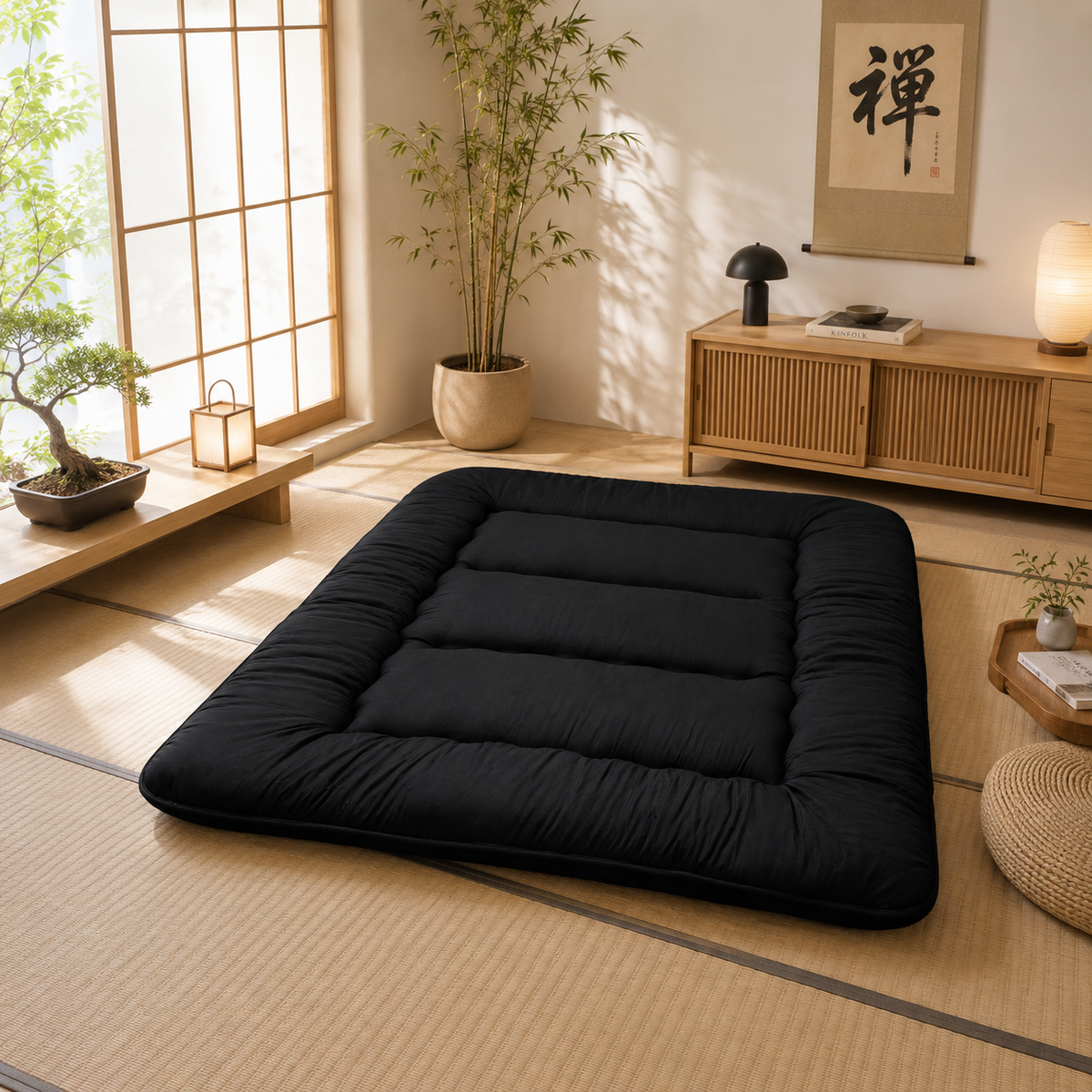 Foldable Floor Mattress 4-Inch Thick Quilted Sleeping Pad for Adults & Kids | Guest Bed, Dorm Room, Yoga | All-Season Portable Futon | Thomler