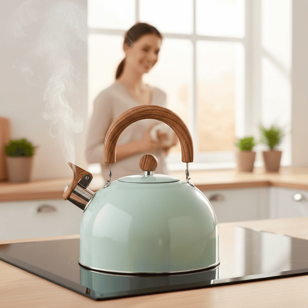Whistling Kettle Stainless Steel 3 L 6.3 in Ergonomic Handle Boiling Water For Kitchen Gas Induction Electric Cooktop | Thomler