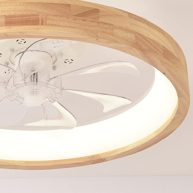 Ceiling Fan with Light Flush Mount LED Dimmable 20 Inch Round Wood Finish Quiet Motor for Bedroom Living Room Low Profile Japanese Style | Thomler