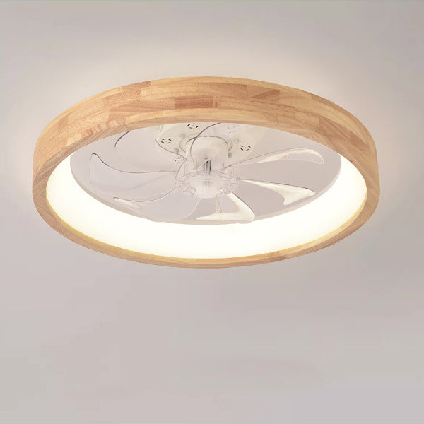 Ceiling Fan with Light Flush Mount LED Dimmable 20 Inch Round Wood Finish Quiet Motor for Bedroom Living Room Low Profile Japanese Style | Thomler
