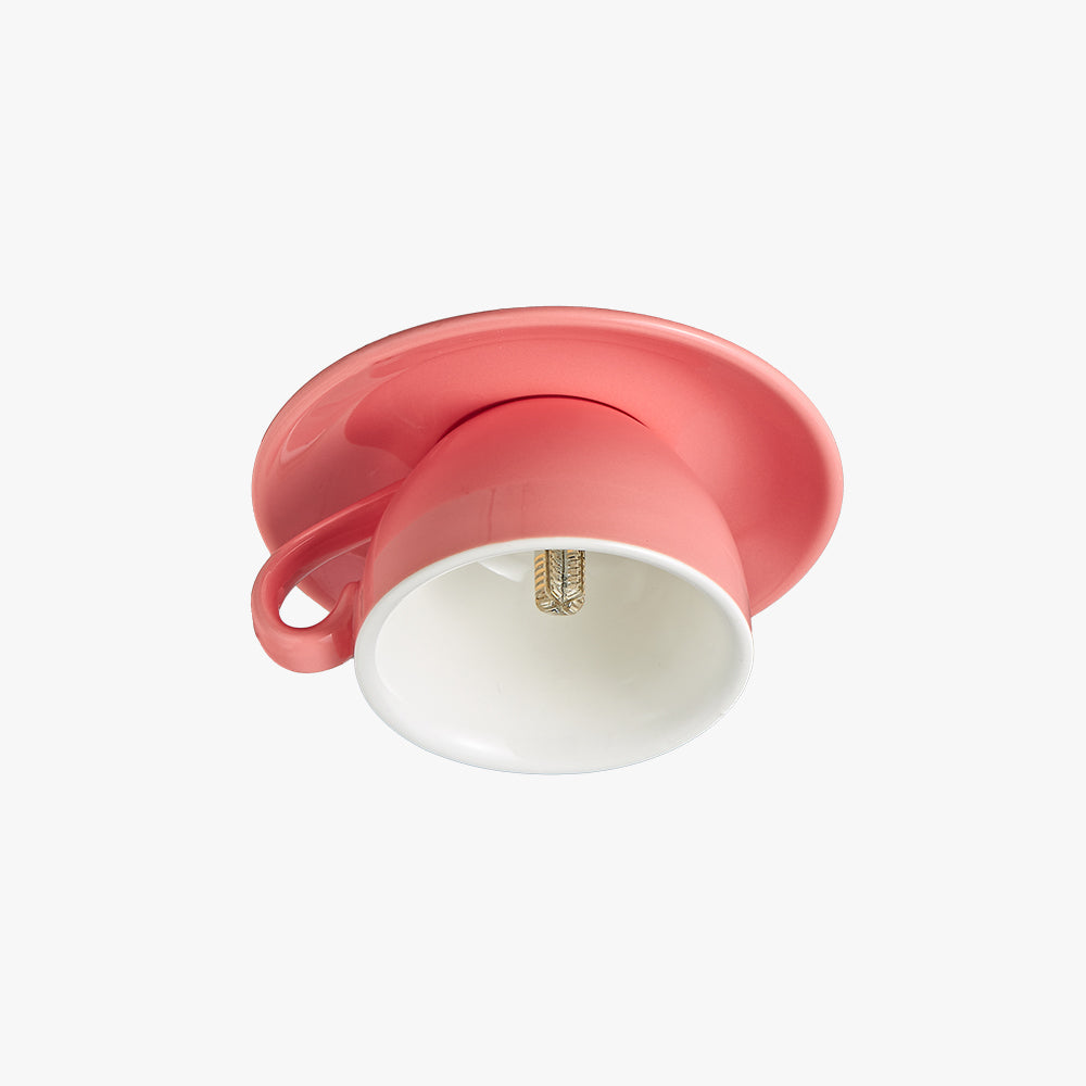 Ceramic Coffee Cup Ceiling Light Fixture – Flush Mount in Yellow, Blue, Pink & More Colors for Bedroom, Dining Room, Living Room | Thomler