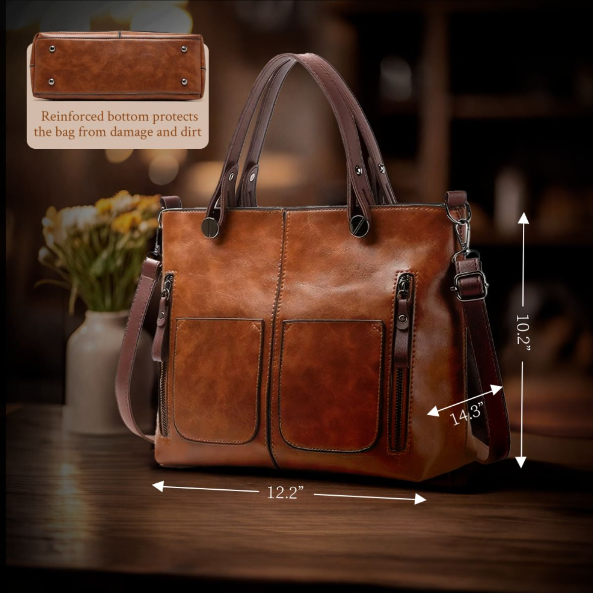 Genuine Leather Shoulder Bag with Adjustable Strap - Flap Closure Handbag for Women, Everyday Crossbody Purse | Thomler