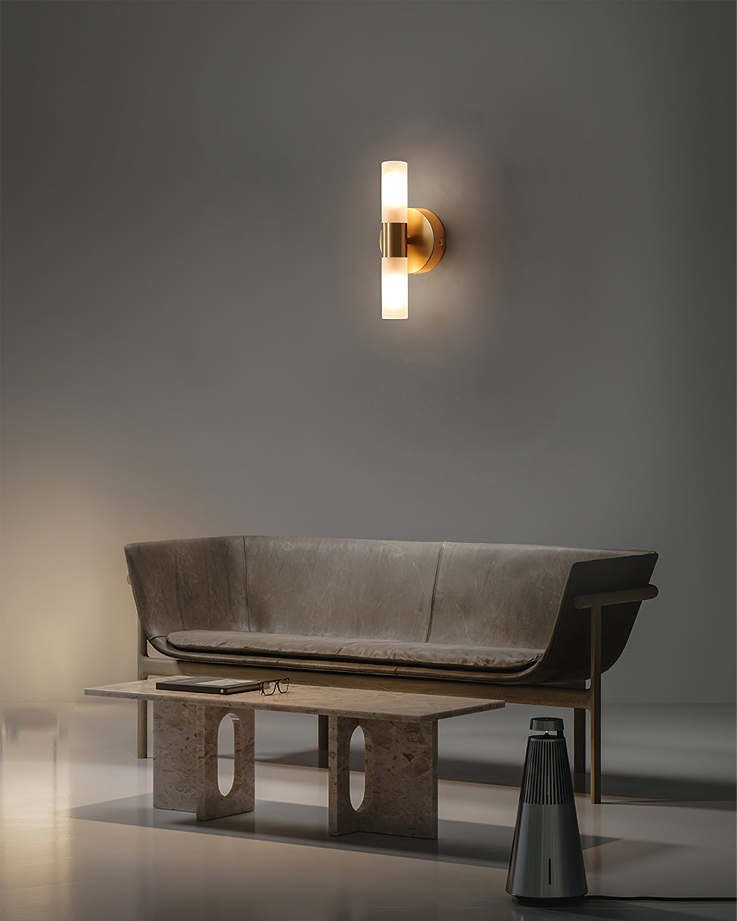 Wall Lamp Brass Glass Cylinder 3.1 in LED Indoor Bathroom Hallway Sconce Modern Etched Shade G9 Fixture | Thomler