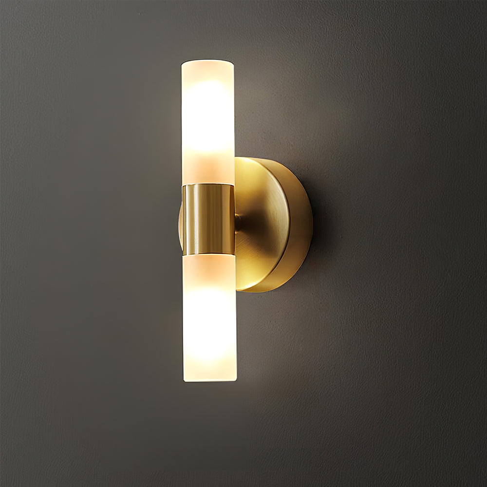 Wall Lamp Brass Glass Cylinder 3.1 in LED Indoor Bathroom Hallway Sconce Modern Etched Shade G9 Fixture | Thomler