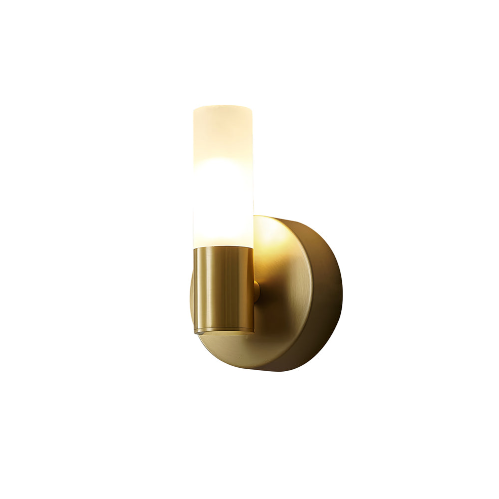 Wall Lamp Brass Glass Cylinder 3.1 in LED Indoor Bathroom Hallway Sconce Modern Etched Shade G9 Fixture | Thomler