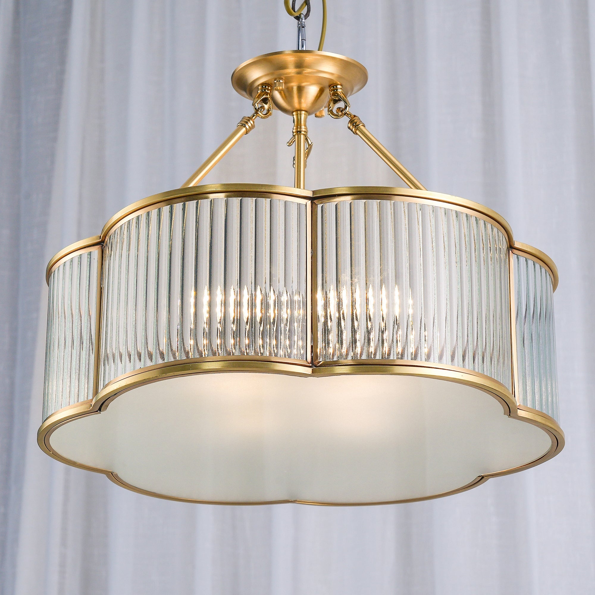 Ceiling Light Brass Glass 19.7 in Flush Mount Living Room Bedroom Quatrefoil Decorative Indoor Lighting Fixture | Thomler