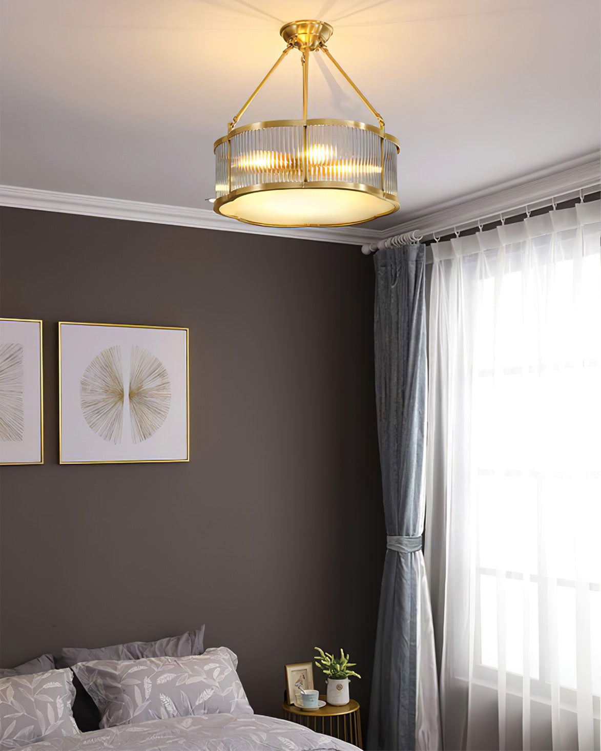 Ceiling Light Brass Glass 19.7 in Flush Mount Living Room Bedroom Quatrefoil Decorative Indoor Lighting Fixture | Thomler