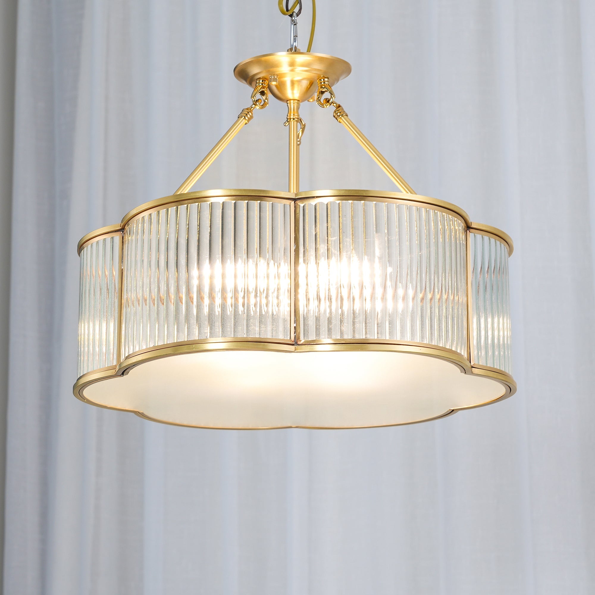 Ceiling Light Brass Glass 19.7 in Flush Mount Living Room Bedroom Quatrefoil Decorative Indoor Lighting Fixture | Thomler