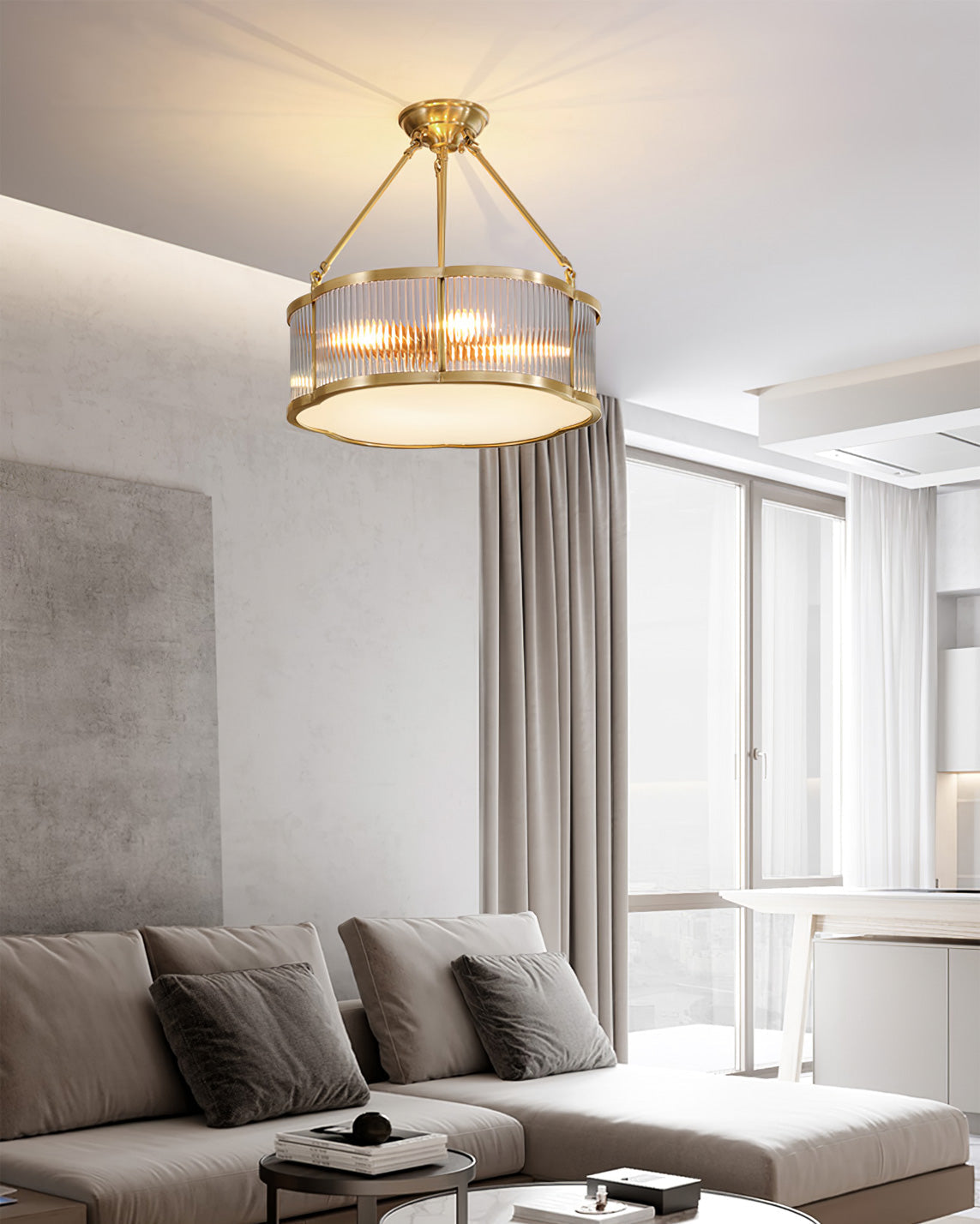 Ceiling Light Brass Glass 19.7 in Flush Mount Living Room Bedroom Quatrefoil Decorative Indoor Lighting Fixture | Thomler