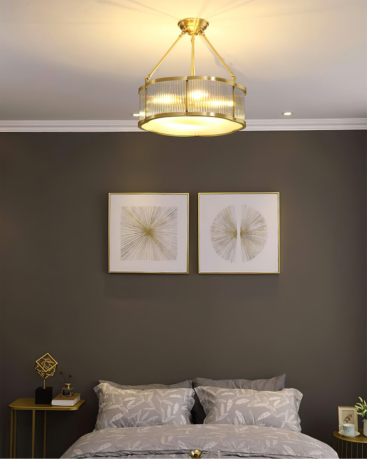 Ceiling Light Brass Glass 19.7 in Flush Mount Living Room Bedroom Quatrefoil Decorative Indoor Lighting Fixture | Thomler