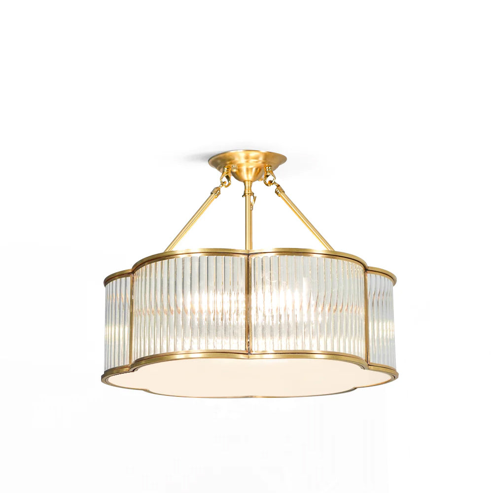Ceiling Light Brass Glass 19.7 in Flush Mount Living Room Bedroom Quatrefoil Decorative Indoor Lighting Fixture | Thomler