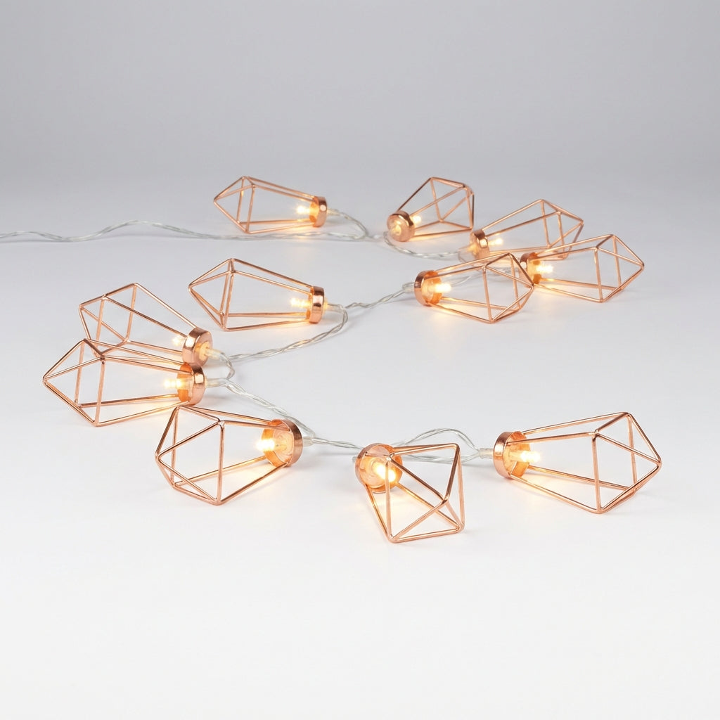 String Lights Copper Steel 4.0 x 8.0 cm Battery Powered Bedroom Garden Geometric LED Fairy Lights Decorative Mood Lighting | Thomler