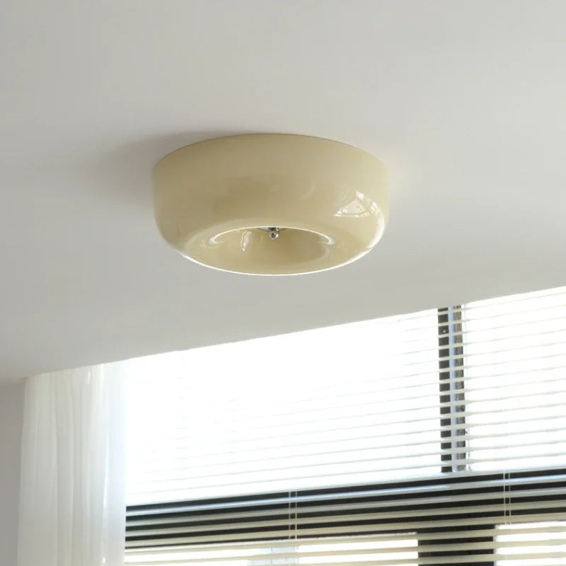 Flush-Mount Ivory Glass LED Fixture – Modern Round Dome Overhead Lamp for Bedroom, Kitchen, Study | Thomler
