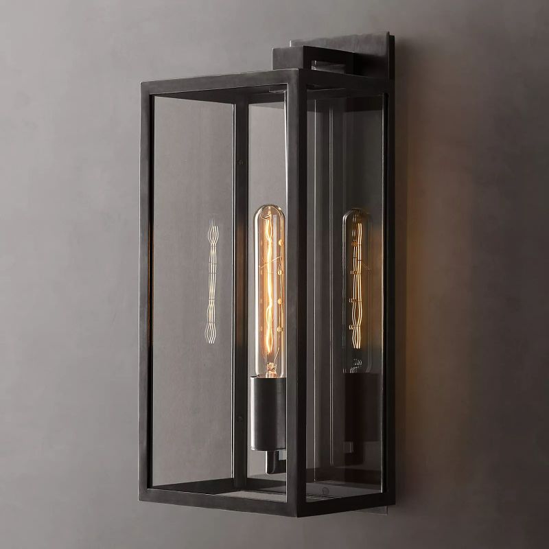 Glass & Steel Frame Wall Light Fixture with LED Bulb for Entryway, Bedroom & Hallway | Thomler