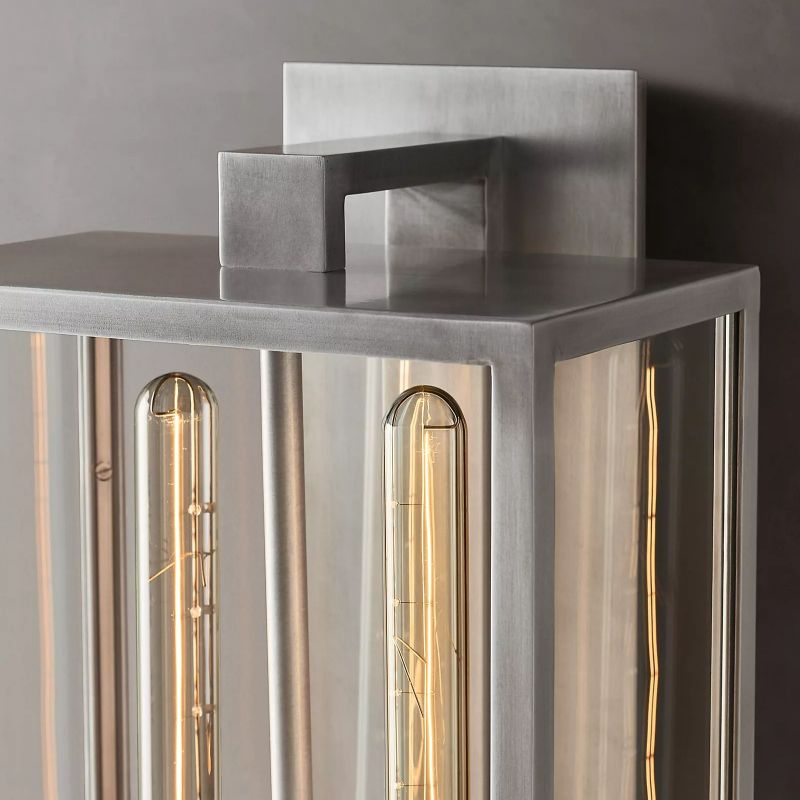 Glass & Steel Frame Wall Light Fixture with LED Bulb for Entryway, Bedroom & Hallway | Thomler