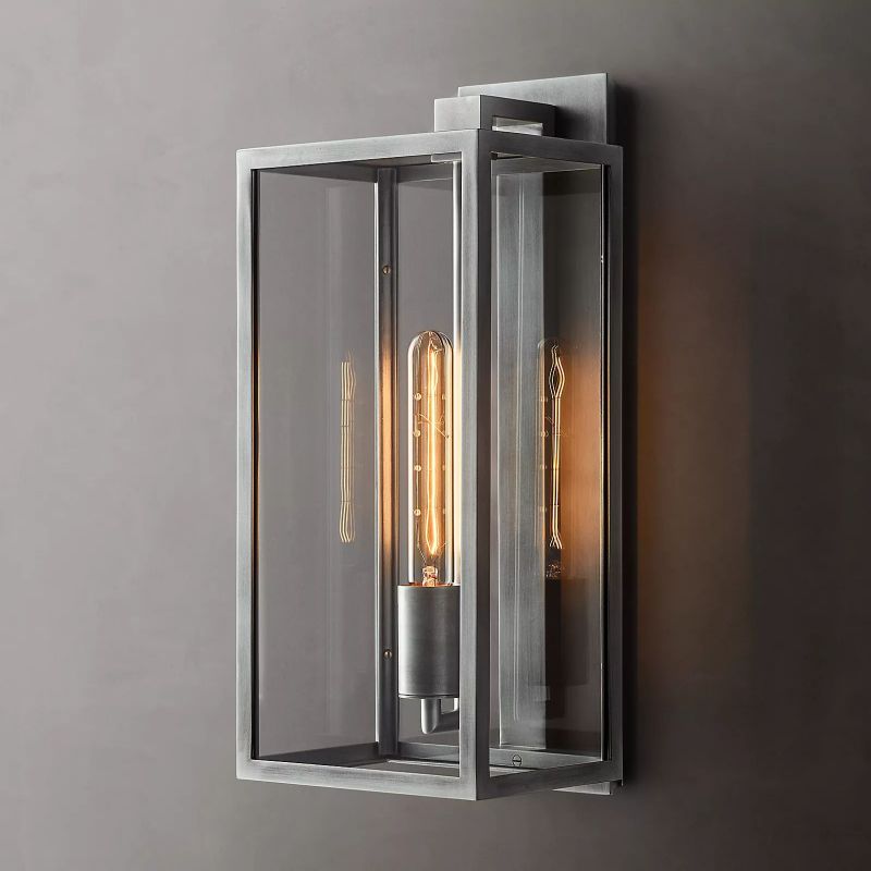 Glass & Steel Frame Wall Light Fixture with LED Bulb for Entryway, Bedroom & Hallway | Thomler