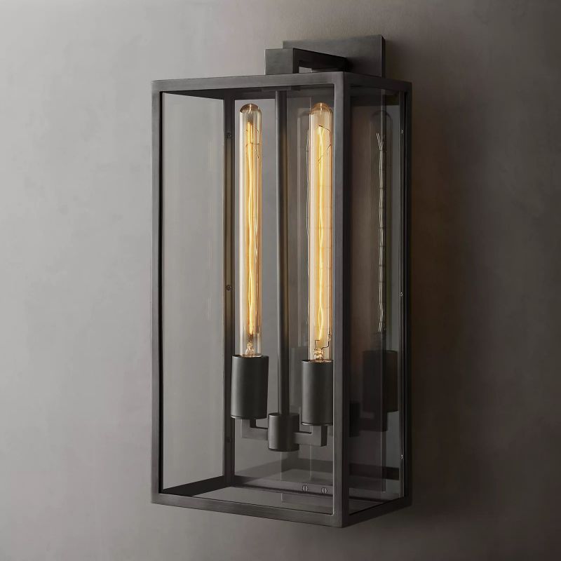 Glass & Steel Frame Wall Light Fixture with LED Bulb for Entryway, Bedroom & Hallway | Thomler