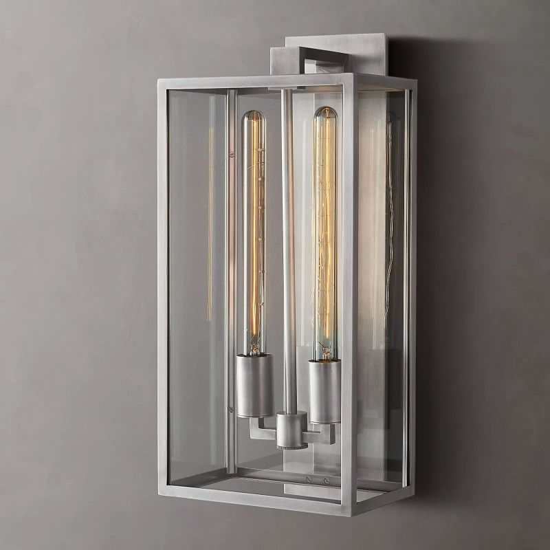 Glass & Steel Frame Wall Light Fixture with LED Bulb for Entryway, Bedroom & Hallway | Thomler