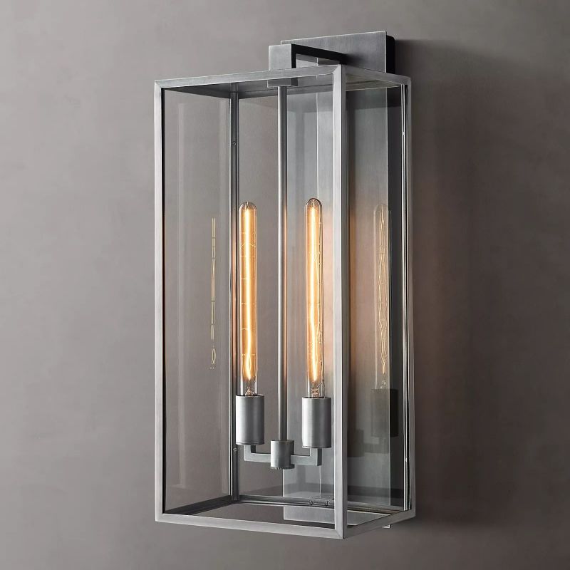 Glass & Steel Frame Wall Light Fixture with LED Bulb for Entryway, Bedroom & Hallway | Thomler