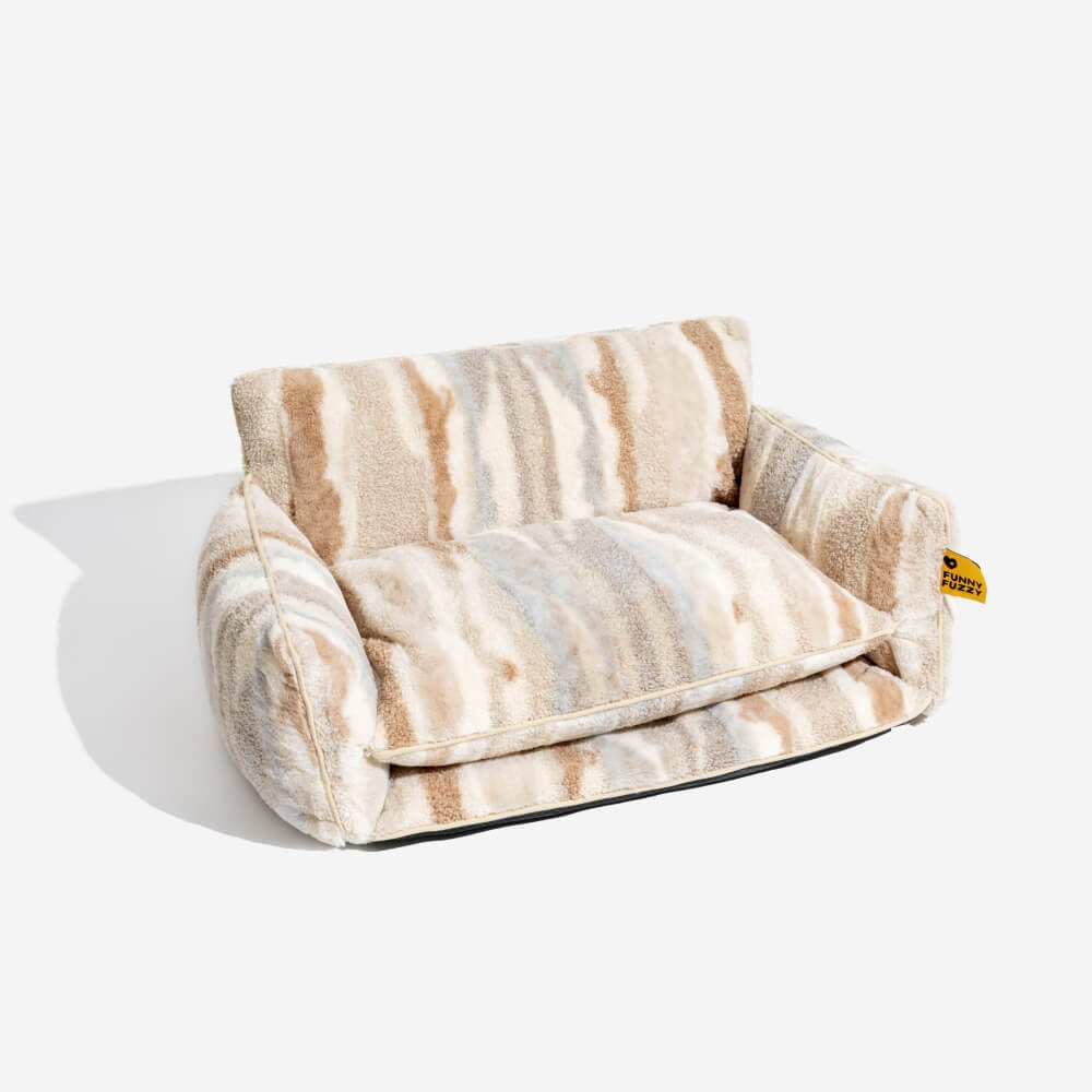Plush Pet Couch with Washable Cover - Dual-Layer Cushioned Lounger for Dogs & Cats - Striped Fleece Nap Spot | Thomler