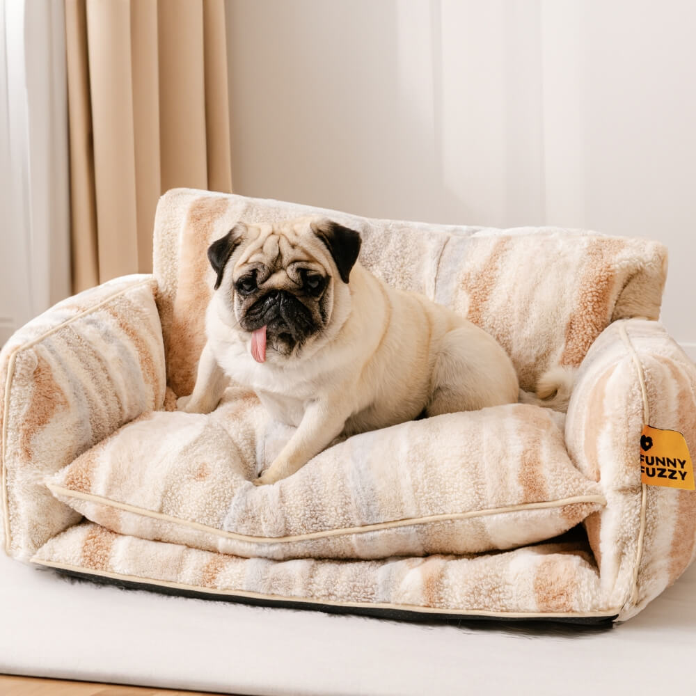 Plush Pet Couch with Washable Cover - Dual-Layer Cushioned Lounger for Dogs & Cats - Striped Fleece Nap Spot | Thomler