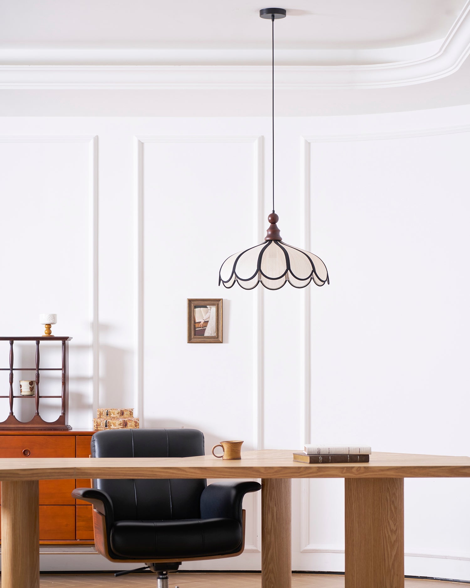 Pendant Lamp Abaca Shade 15.7 in 11.8 in Walnut Beige Black Dining Room Kitchen Island Hanging Light Vintage Style | Thomler