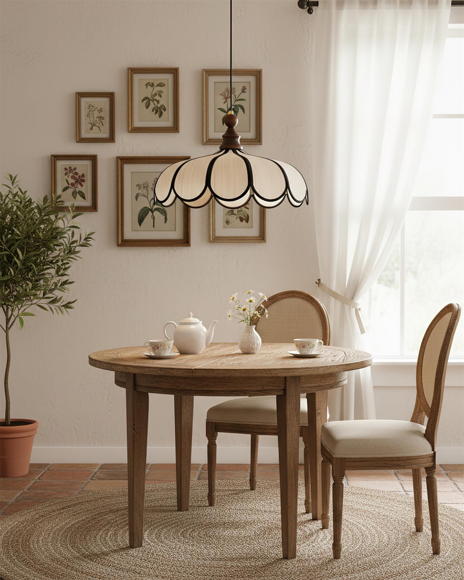 Pendant Lamp Abaca Shade 15.7 in 11.8 in Walnut Beige Black Dining Room Kitchen Island Hanging Light Vintage Style | Thomler
