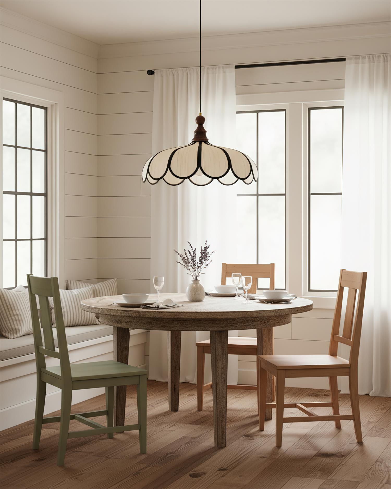 Pendant Lamp Abaca Shade 15.7 in 11.8 in Walnut Beige Black Dining Room Kitchen Island Hanging Light Vintage Style | Thomler
