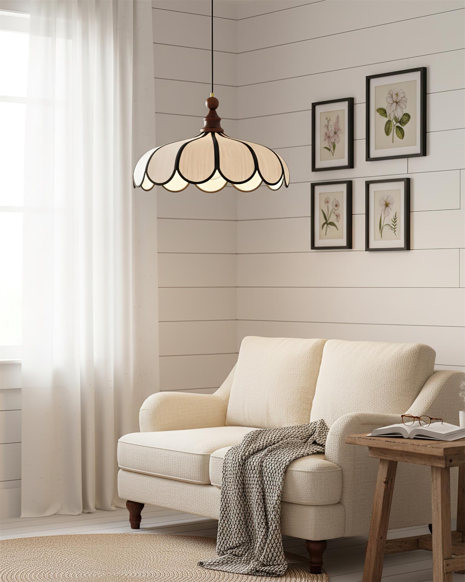 Pendant Lamp Abaca Shade 15.7 in 11.8 in Walnut Beige Black Dining Room Kitchen Island Hanging Light Vintage Style | Thomler