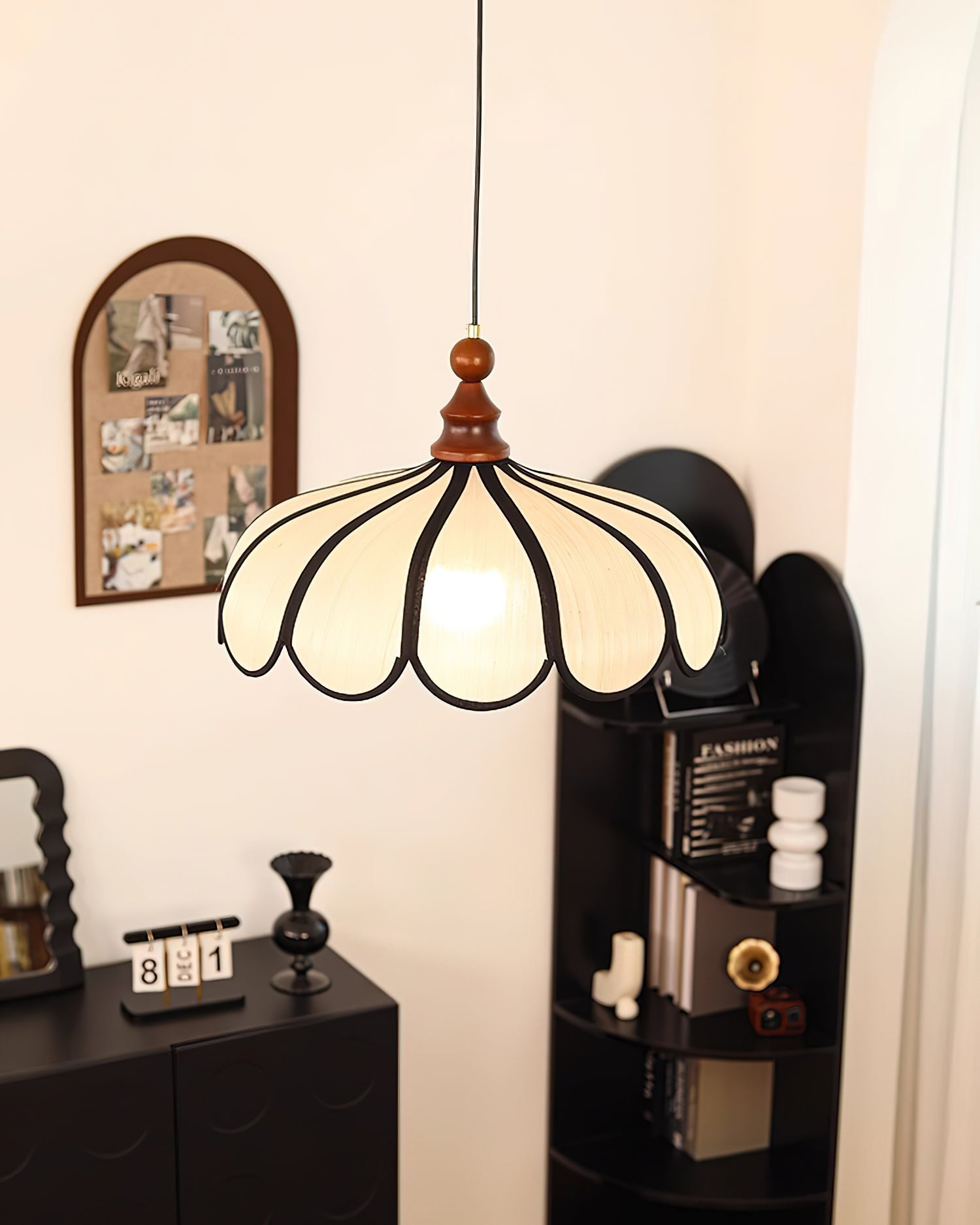 Pendant Lamp Abaca Shade 15.7 in 11.8 in Walnut Beige Black Dining Room Kitchen Island Hanging Light Vintage Style | Thomler