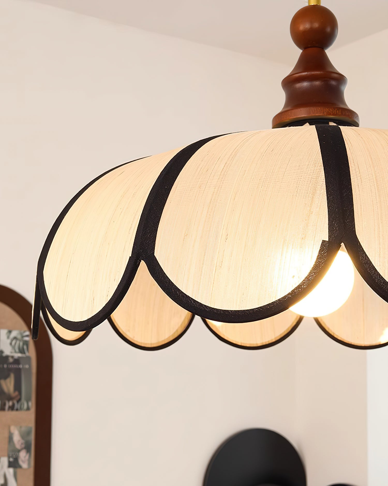 Pendant Lamp Abaca Shade 15.7 in 11.8 in Walnut Beige Black Dining Room Kitchen Island Hanging Light Vintage Style | Thomler
