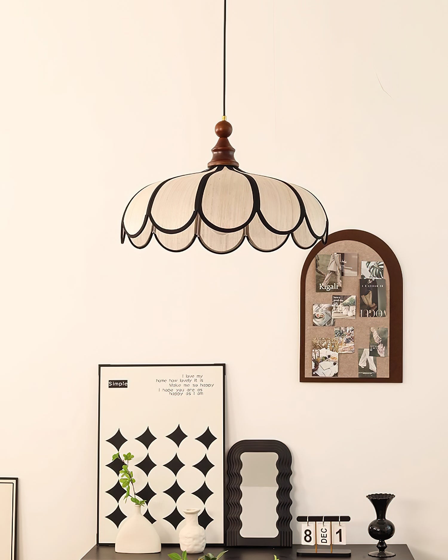Pendant Lamp Abaca Shade 15.7 in 11.8 in Walnut Beige Black Dining Room Kitchen Island Hanging Light Vintage Style | Thomler