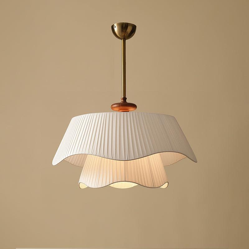Pendant Light Fabric Wood 9.8 in Double Wavy Shade Dining Room Modern Ceiling Hanging Fixture Ambient Home Lighting | Thomler