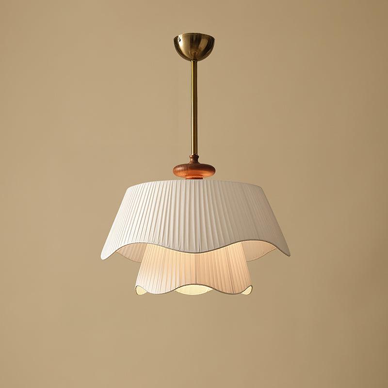 Pendant Light Fabric Wood 9.8 in Double Wavy Shade Dining Room Modern Ceiling Hanging Fixture Ambient Home Lighting | Thomler