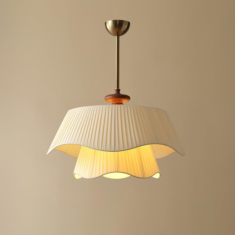 Pendant Light Fabric Wood 9.8 in Double Wavy Shade Dining Room Modern Ceiling Hanging Fixture Ambient Home Lighting | Thomler