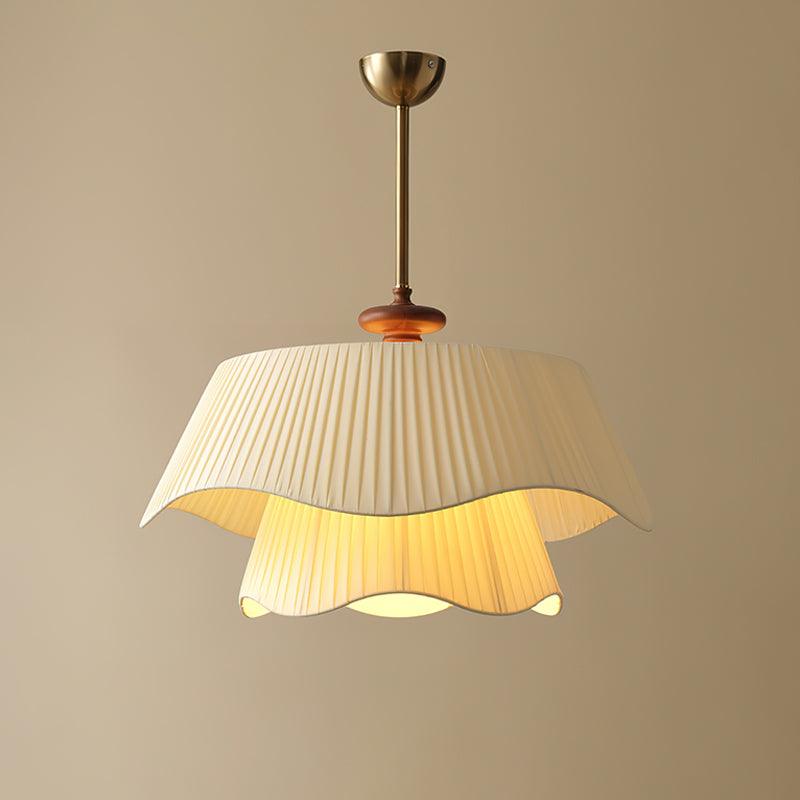 Pendant Light Fabric Wood 9.8 in Double Wavy Shade Dining Room Modern Ceiling Hanging Fixture Ambient Home Lighting | Thomler