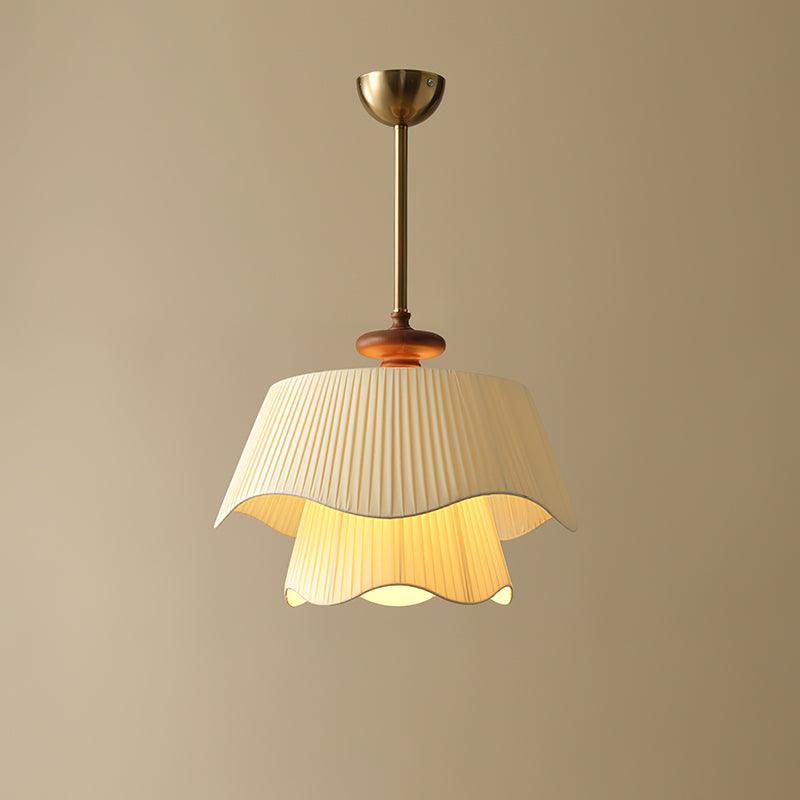 Pendant Light Fabric Wood 9.8 in Double Wavy Shade Dining Room Modern Ceiling Hanging Fixture Ambient Home Lighting | Thomler