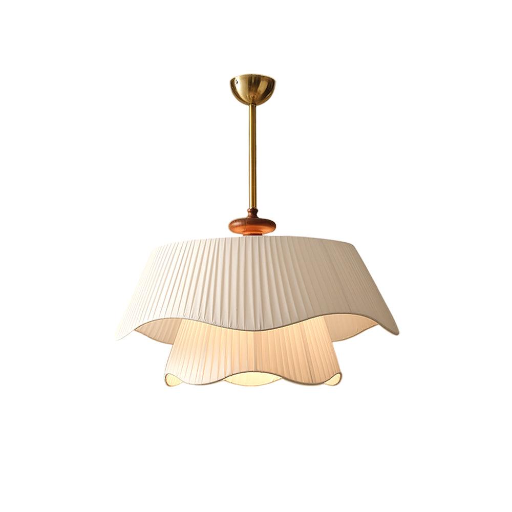 Pendant Light Fabric Wood 9.8 in Double Wavy Shade Dining Room Modern Ceiling Hanging Fixture Ambient Home Lighting | Thomler