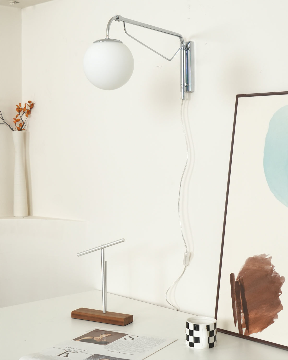 Wall Lamp Metal Adjustable 25.6 in Chrome Indoor LED E26 E27 Reading Light | Thomler