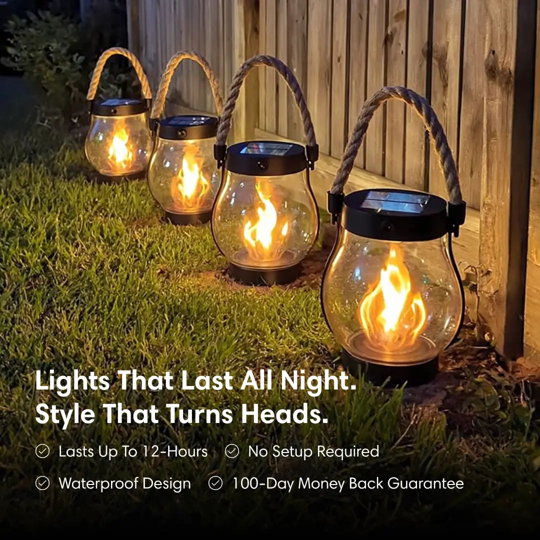 Solar Lantern Plastic 28.0 cm Outdoor Hanging LED Flame Effect Garden Patio Balcony Light Waterproof | Thomler