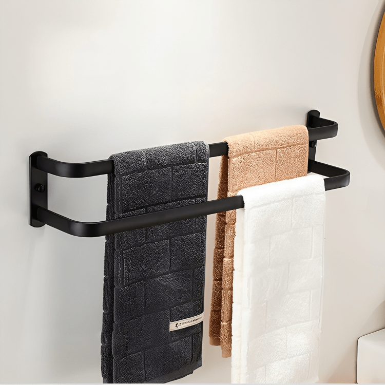 Towel Rack Aluminium 60.0 cm Black Wall Mounted Bathroom 3 Bar Towel Holder Drying Rail Organiser Storage | Thomler