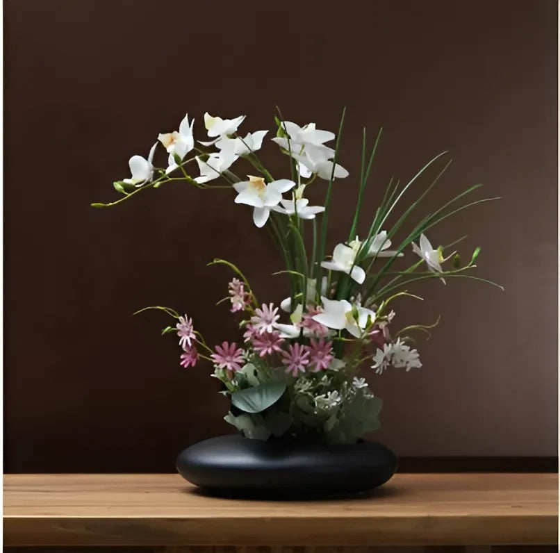 Porcelain Bird Sculpture with Artificial Orchid Bloom – Tabletop Ornament for Home & Office | Thomler