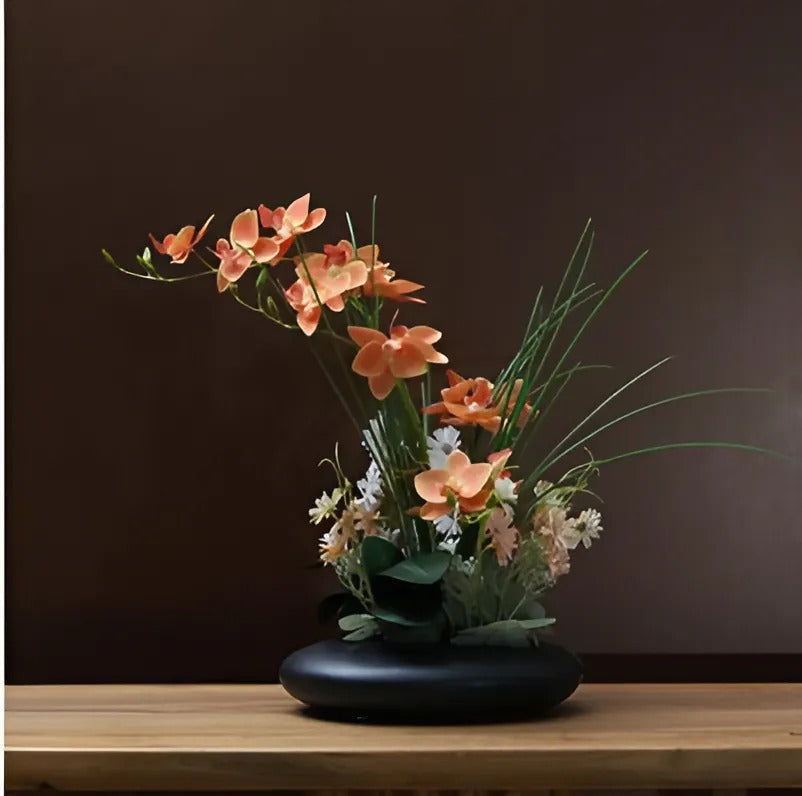 Porcelain Bird Sculpture with Artificial Orchid Bloom – Tabletop Ornament for Home & Office | Thomler