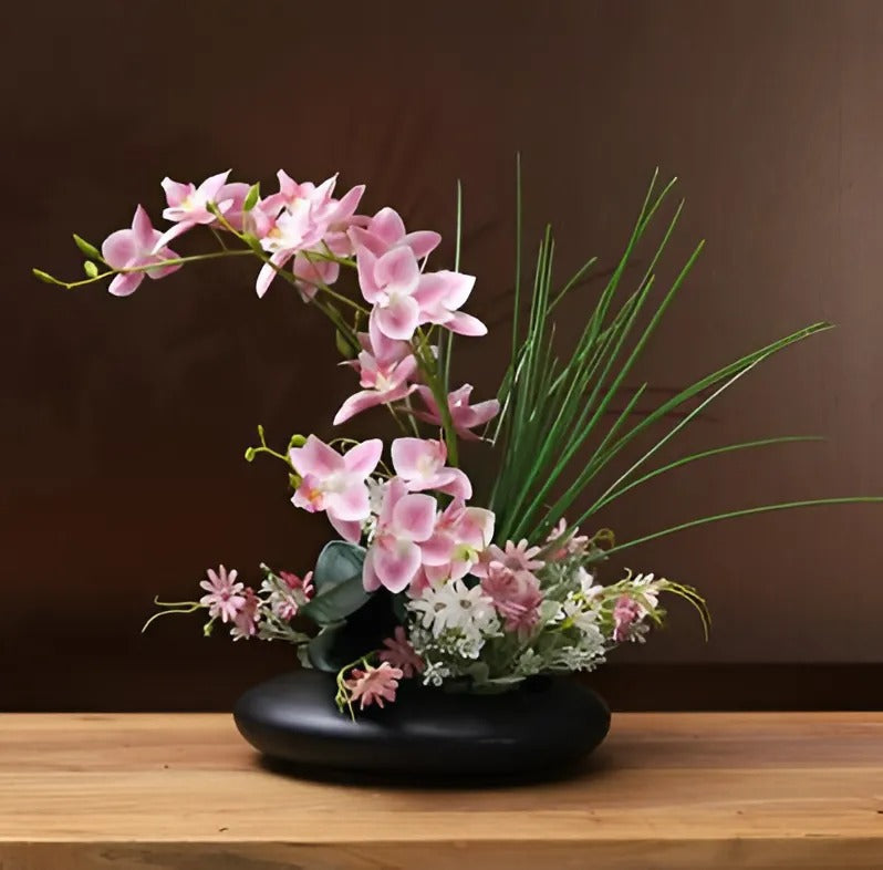 Porcelain Bird Sculpture with Artificial Orchid Bloom – Tabletop Ornament for Home & Office | Thomler